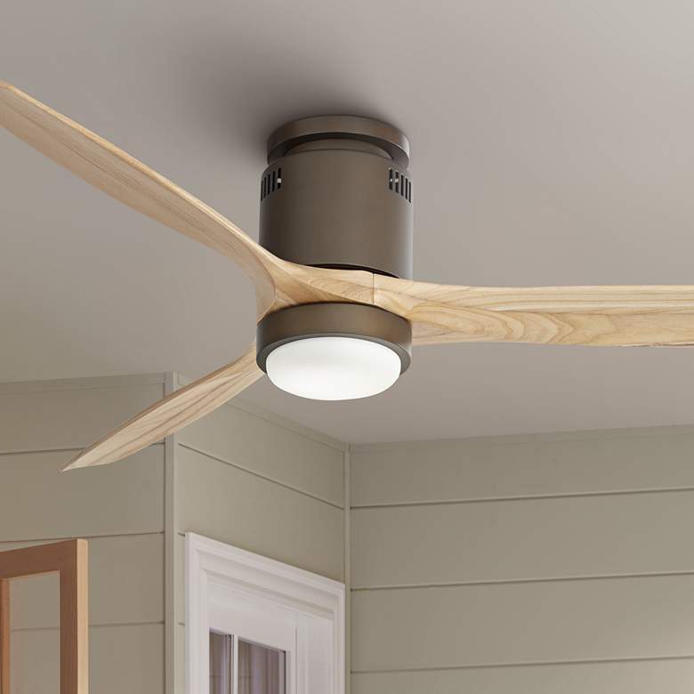Image 1 52" Windspun Bronze and Wood Blades LED DC Hugger Fan with Remote