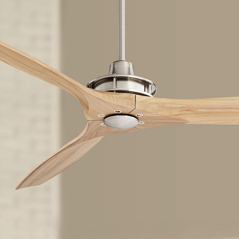 Image 1 52" Windspun Brushed Nickel and Natural Wood Ceiling Fan with Remote