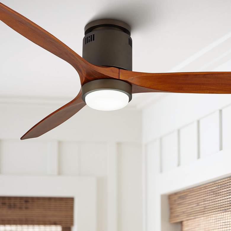 Image 1 52" Windspun DC Walnut Bronze LED Hugger Ceiling Fan with Remote