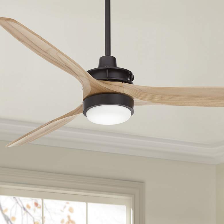 Image 1 52 inch Windspun Matte Black and Natural Wood LED Ceiling Fan with Remote