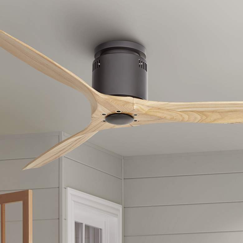 Image 1 52" Windspun Matte Black-Natural DC Modern Hugger Fan with Remote