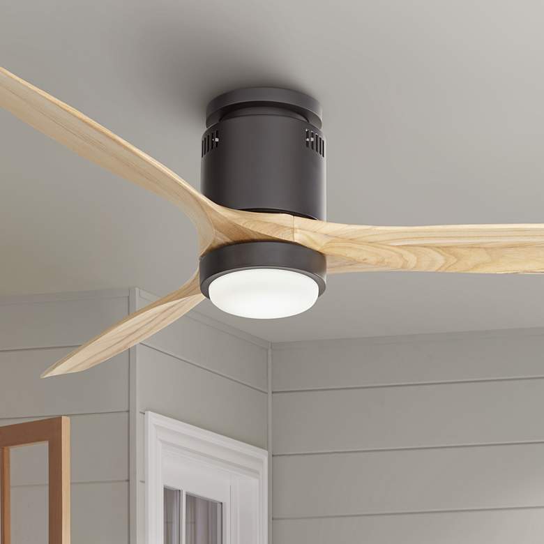 Image 1 52" Windspun Matte Black-Natural LED DC Hugger Ceiling Fan with Remote