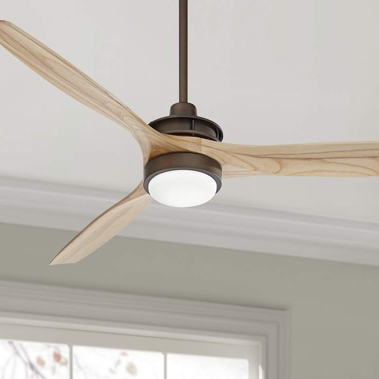 Image 1 52" Windspun Matte Bronze and Natural Wood LED Ceiling Fan with Remote