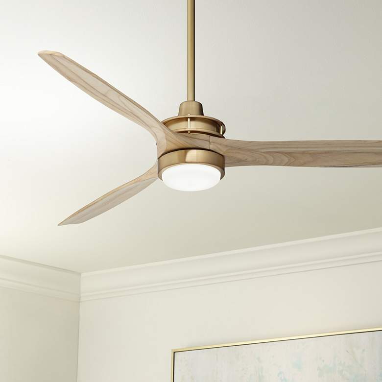 Image 1 52" Windspun Soft Brass and Natural Wood LED Ceiling Fan with Remote