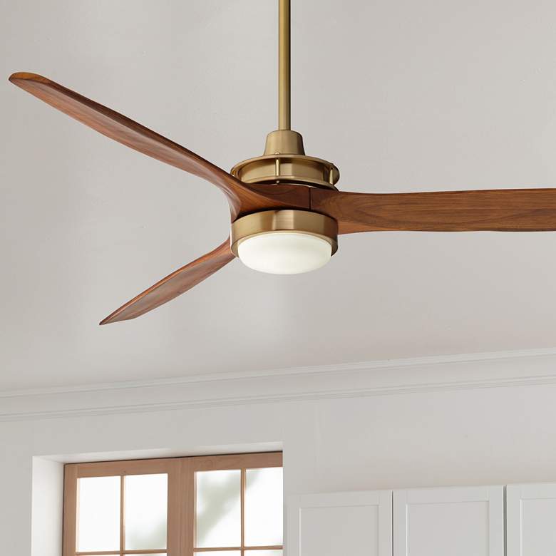 Image 1 52" Windspun Soft Brass and Walnut LED Ceiling Fan with Remote
