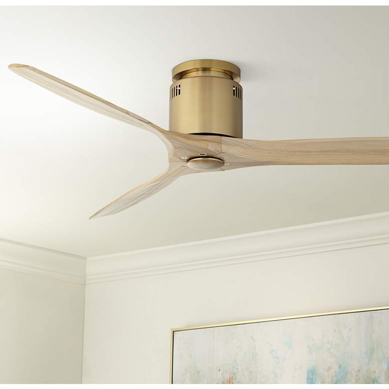 Image 1 52" Windspun Soft Brass DC Hugger Ceiling Fan with Remote