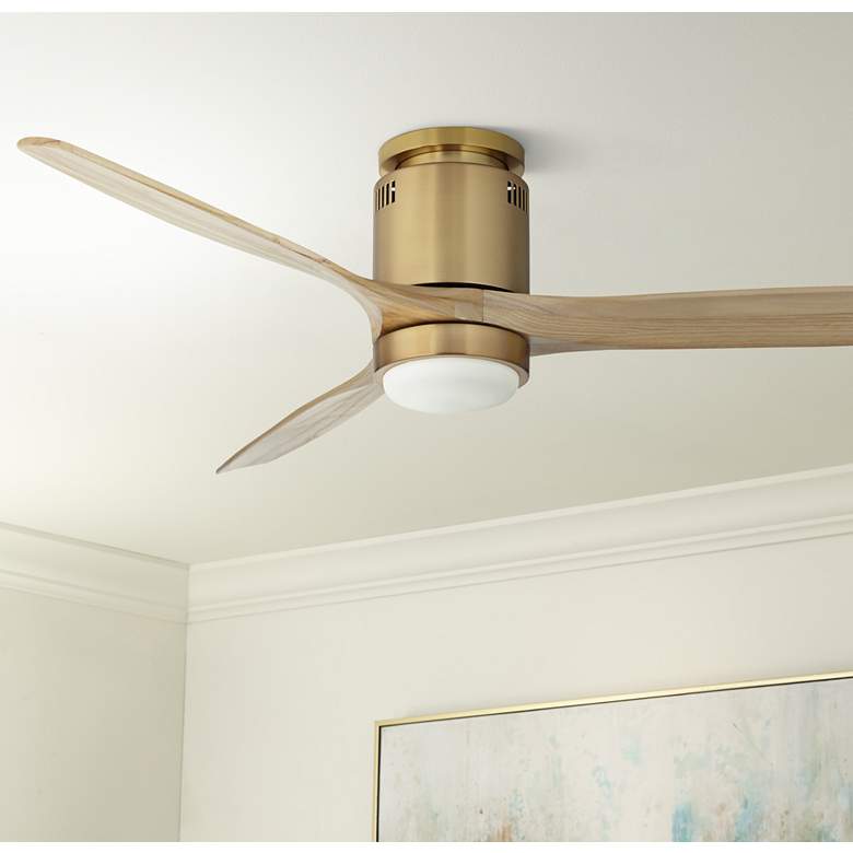 Image 1 52" Windspun Soft Brass LED DC Hugger Ceiling Fan with Remote