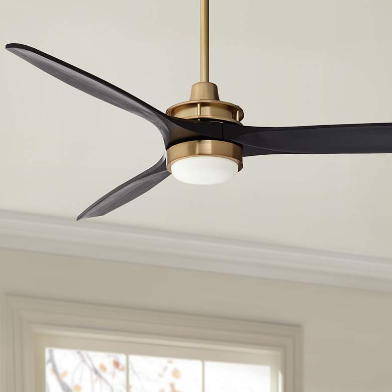 Image 1 52" Windspun Soft Brass Matte Black LED Ceiling Fan with Remote