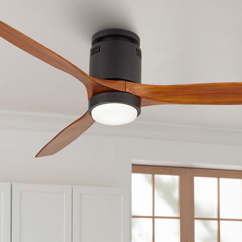 Image 1 52" Windspun Walnut Matte Black LED DC Hugger Ceiling Fan with Remote