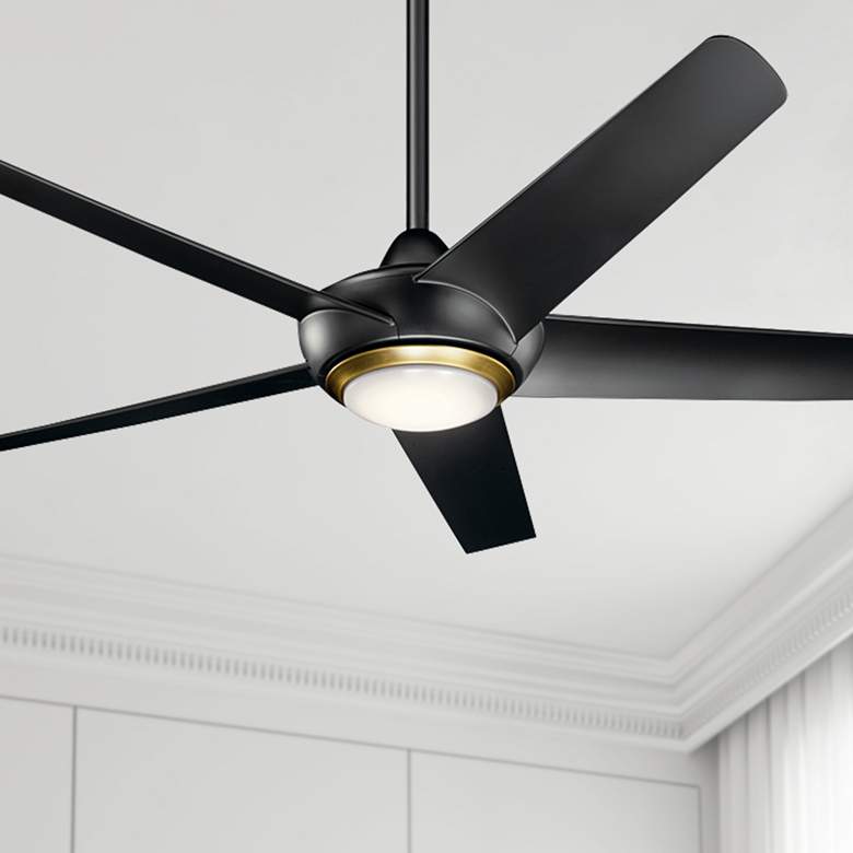 Image 1 52' Kichler Kapono LED Satin Black Indoor Ceiling Fan with Remote