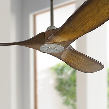 52" Visual Comfort Maverick II Koa Brushed Steel Damp Fan with Remote