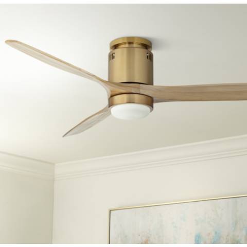 52" Windspun Soft Brass LED Hugger Ceiling Fan w/ Remote