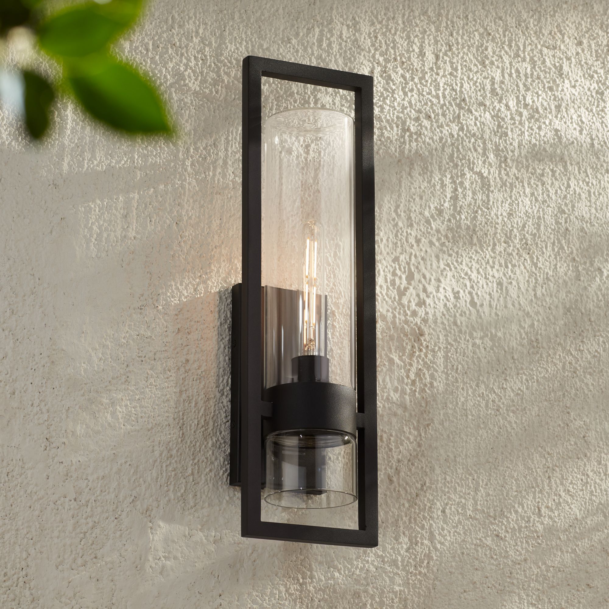 Thumbnail1 of Possini Euro Reed 21" High Sand Black Outdoor Wall Light in scene