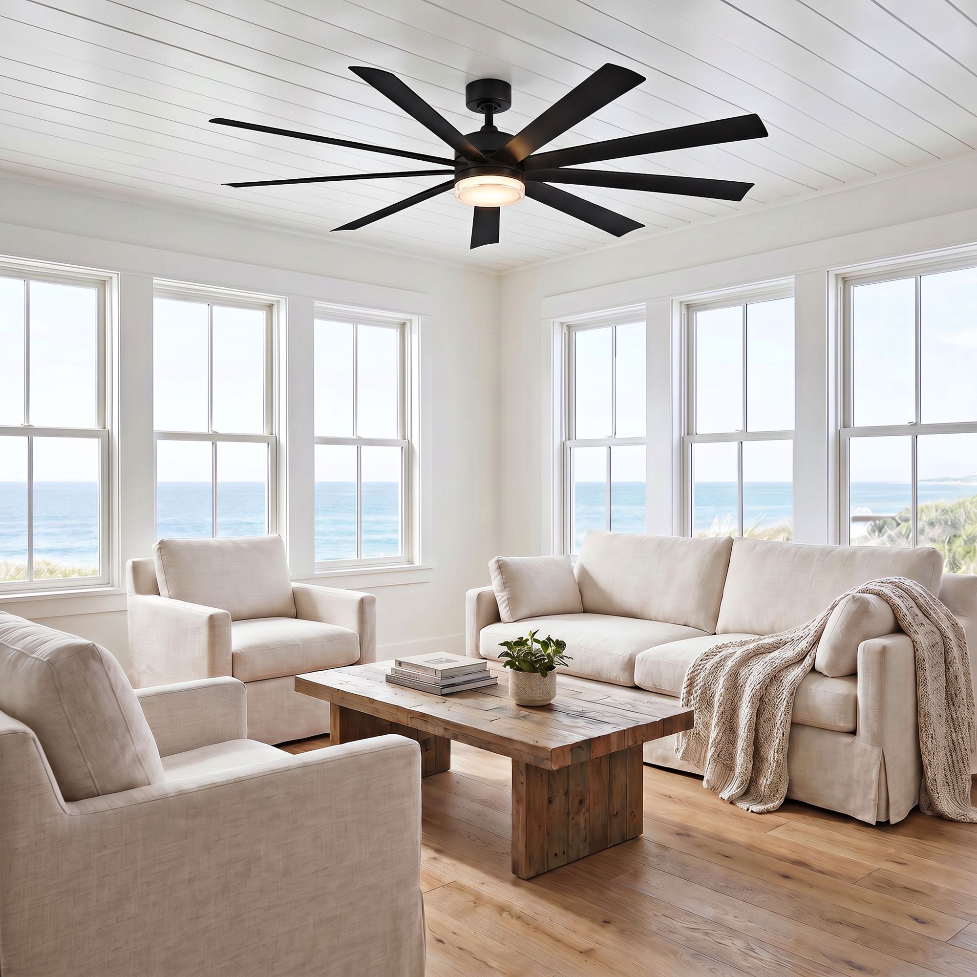Image 1 72" Modern Forms Wynd XL Black Wet Location LED Smart Ceiling Fan in scene