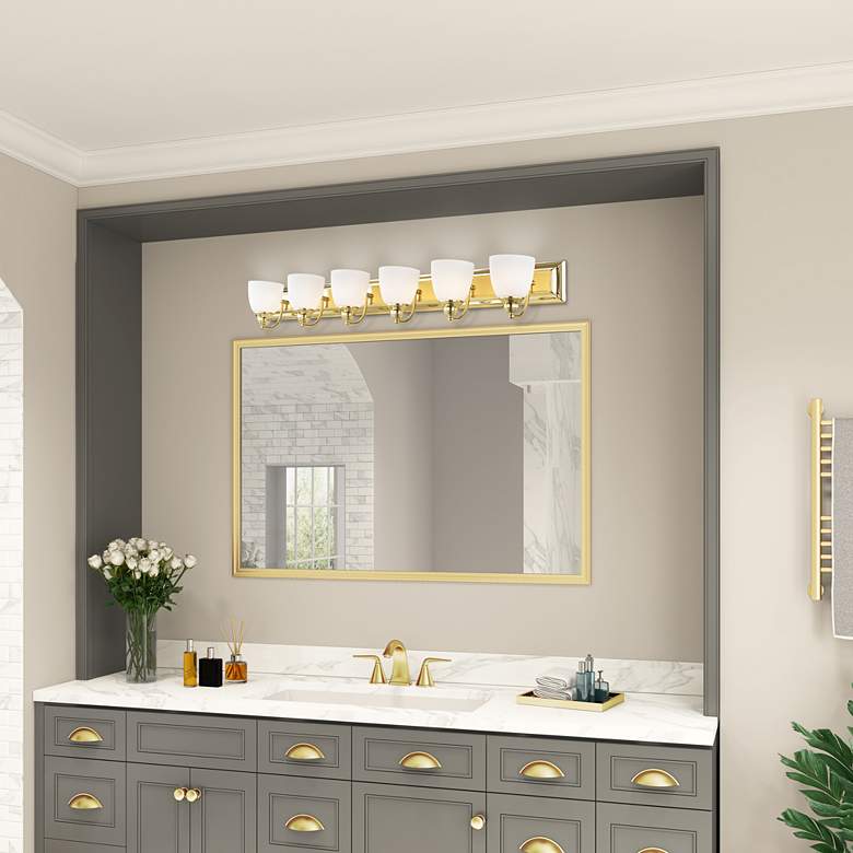 Image 1 Springfield 48" Wide Polished Brass 6-Light Bath Light in scene