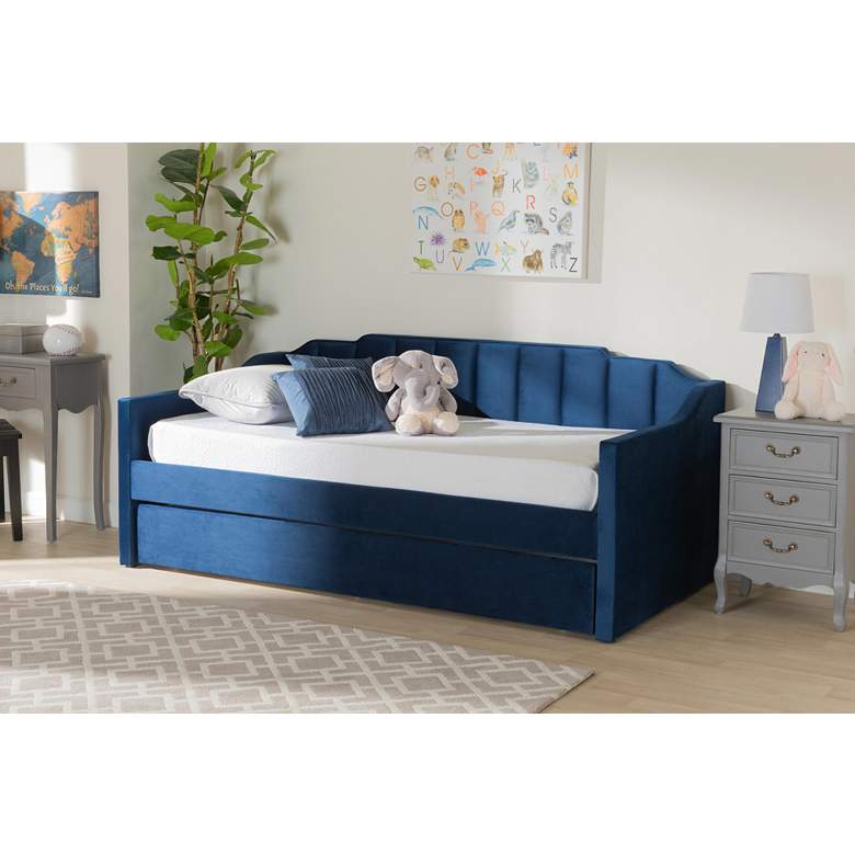 Image 1 Baxton Studio Lennon Twin Size Navy Blue Daybed with Trundle in scene