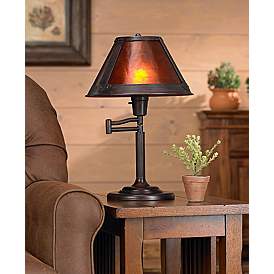 Image1 of Cal Lighting Mission Bronze 18" High Mica Shade Swing Arm Table Lamp in scene