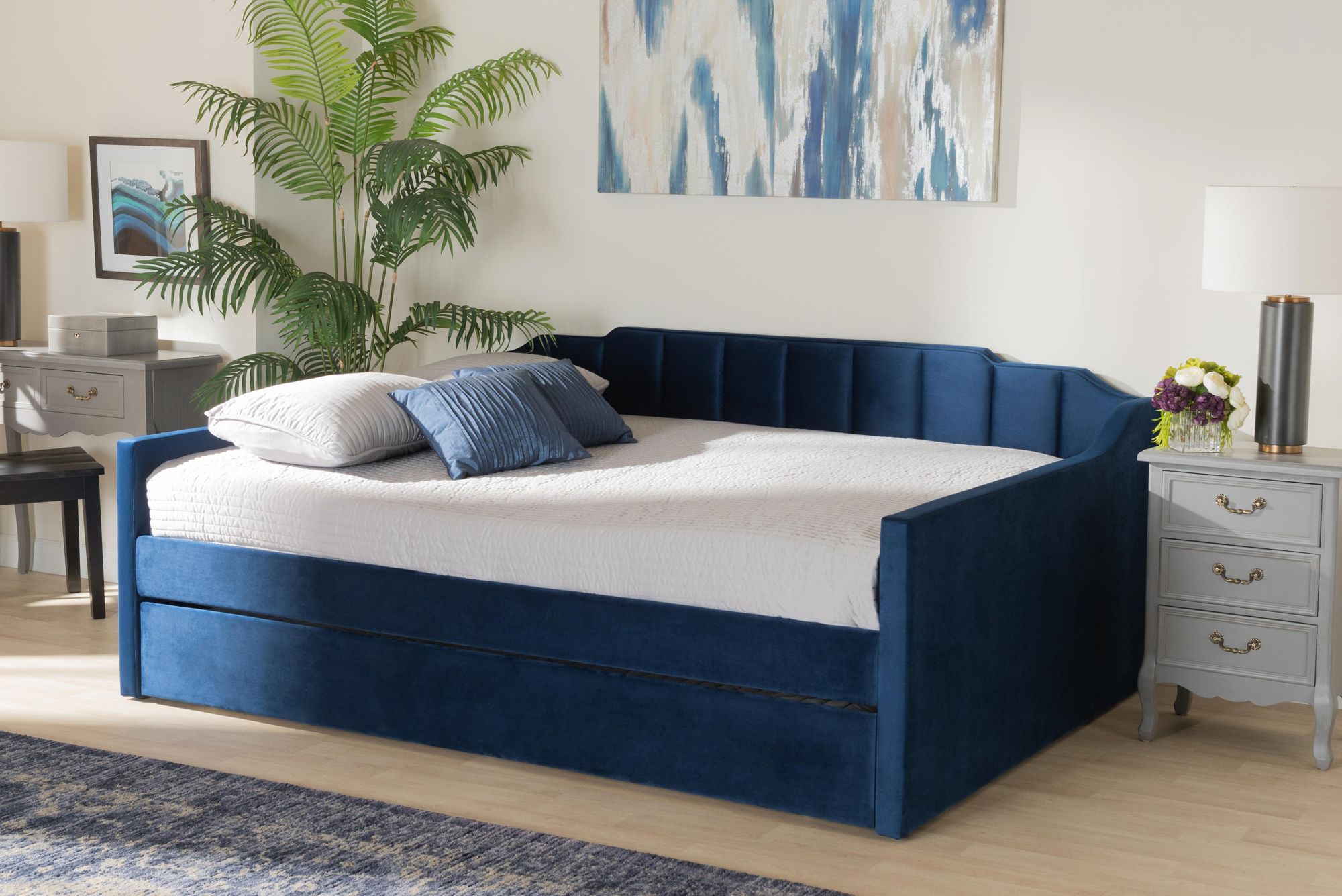 Image 1 Baxton Studio Lennon Full Size Navy Blue Daybed with Trundle in scene