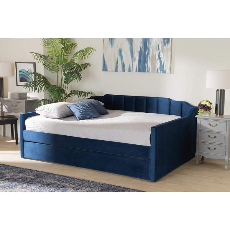 Image 1 Baxton Studio Lennon Full Size Navy Blue Daybed with Trundle in scene