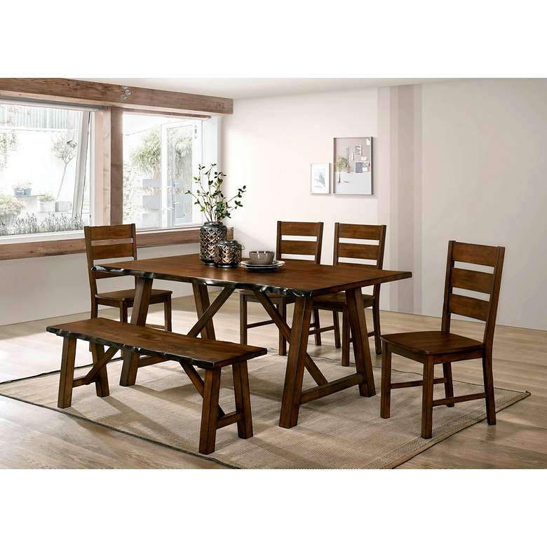 Image 1 Bel Sol 54" Wide Walnut Wood Dining Bench in scene
