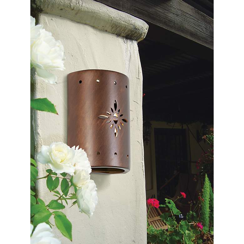 Image 1 Asawa 10 1/2" High Copper Starburst LED Outdoor Wall Light in scene