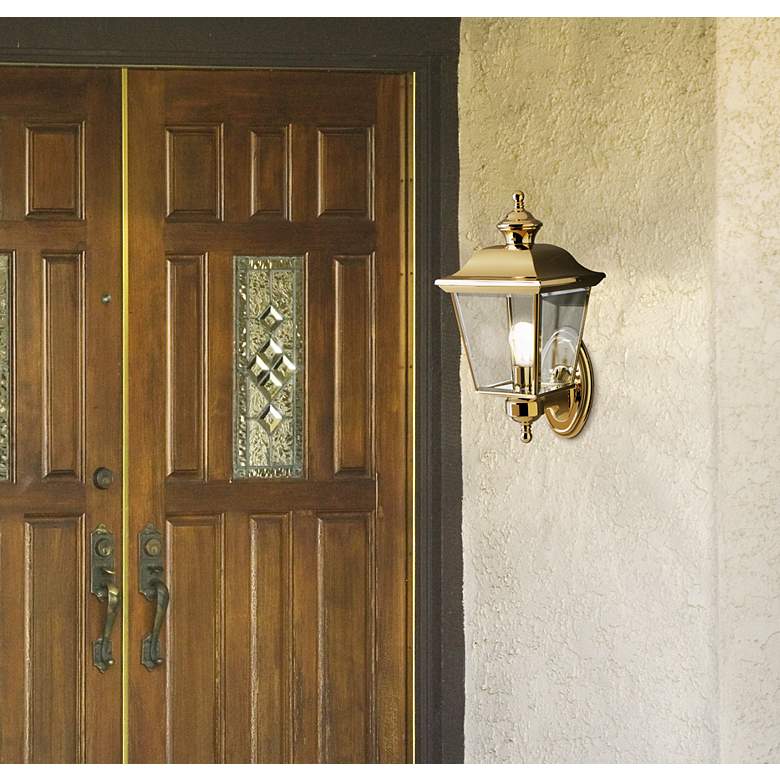 Image 1 Kichler Polished Brass 15 1/2" Traditional Lantern Outdoor Wall Light in scene