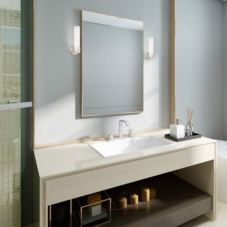 Image 1 Livex Lund 12" High Brushed Nickel Modern LED Wall Sconce in scene