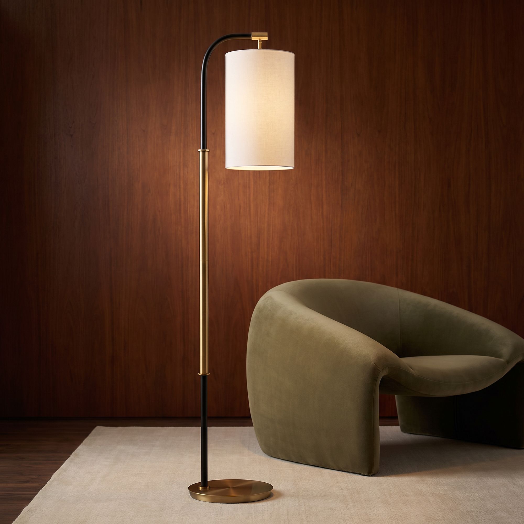 Image 1 Possini Euro Sausalito 67" Downbridge Black and Warm Gold Floor Lamp in scene