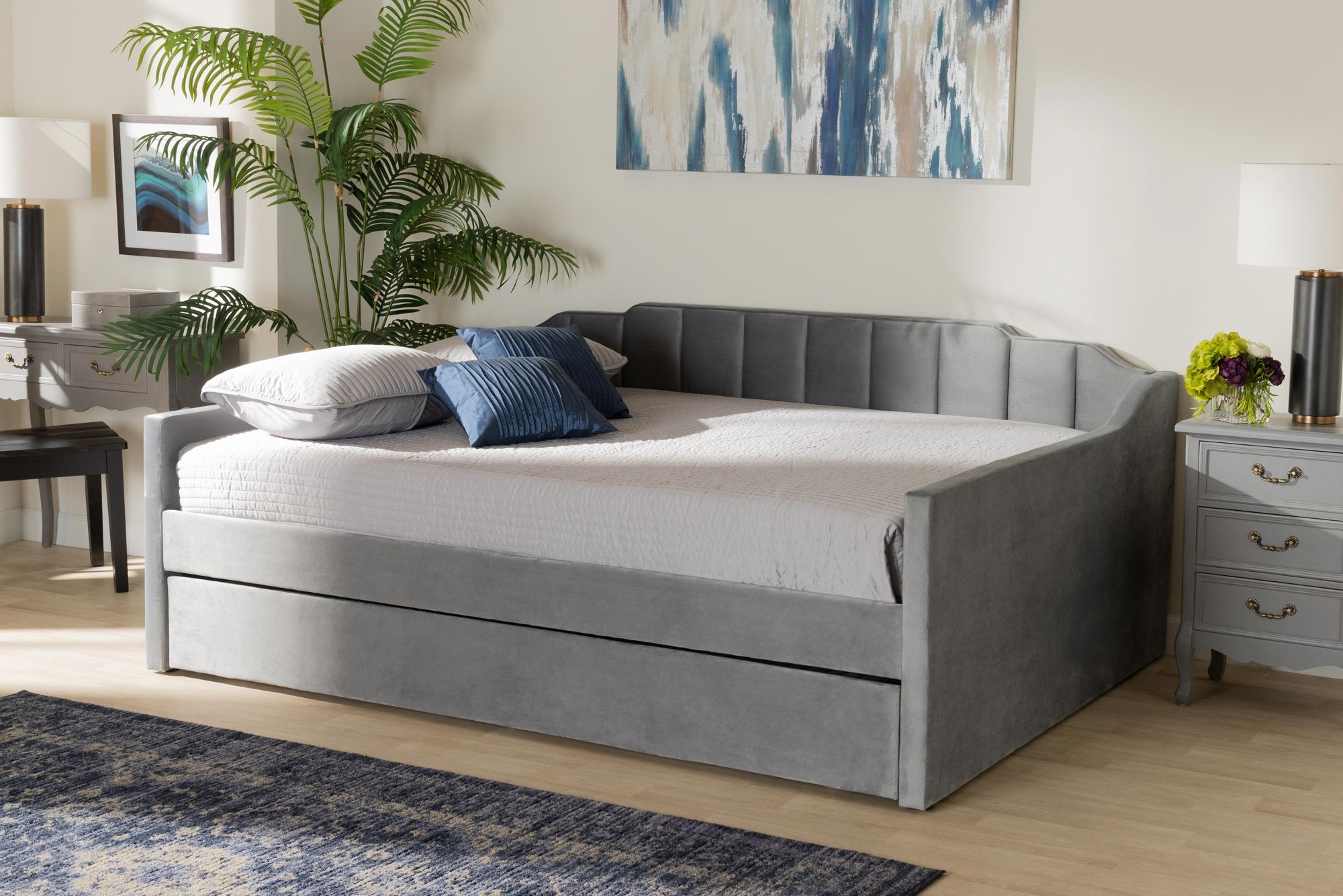 Image 1 Baxton Studio Lennon Full Size Gray Daybed with Trundle in scene
