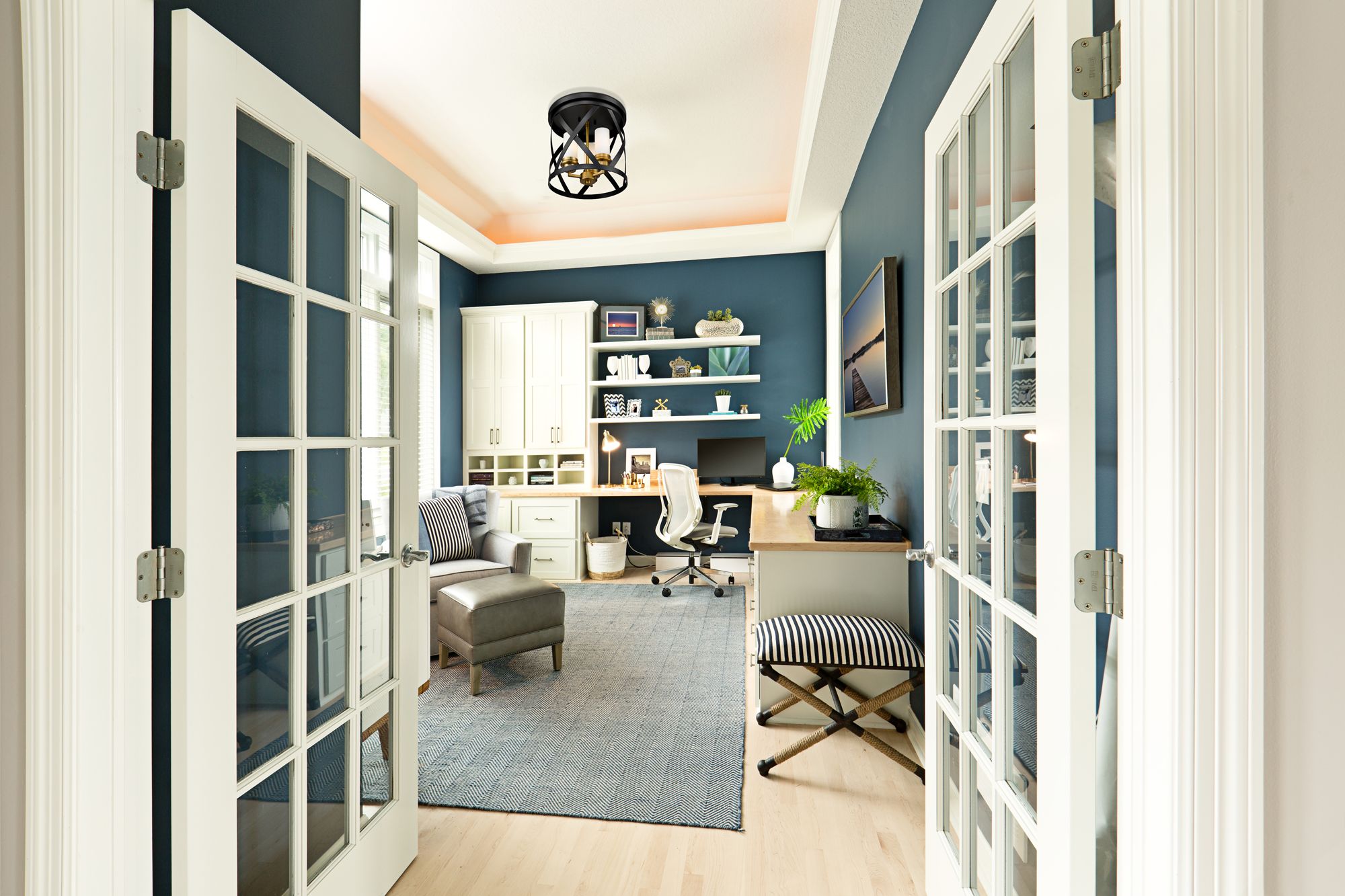 Image 1 Malcalester by Z-Lite Matte Black + Olde Brass 3 Light Flush Mount in scene