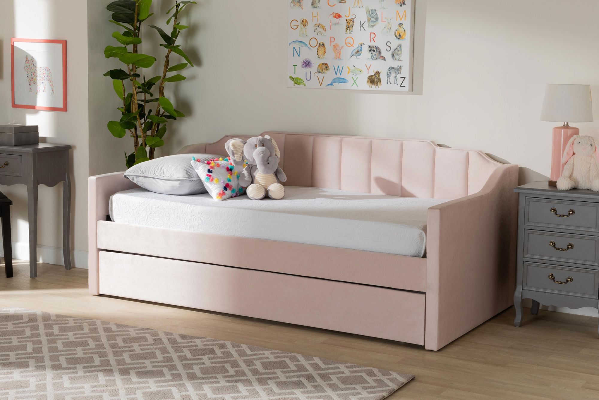 Image 1 Baxton Studio Lennon Twin Size Pink Daybed with Trundle in scene