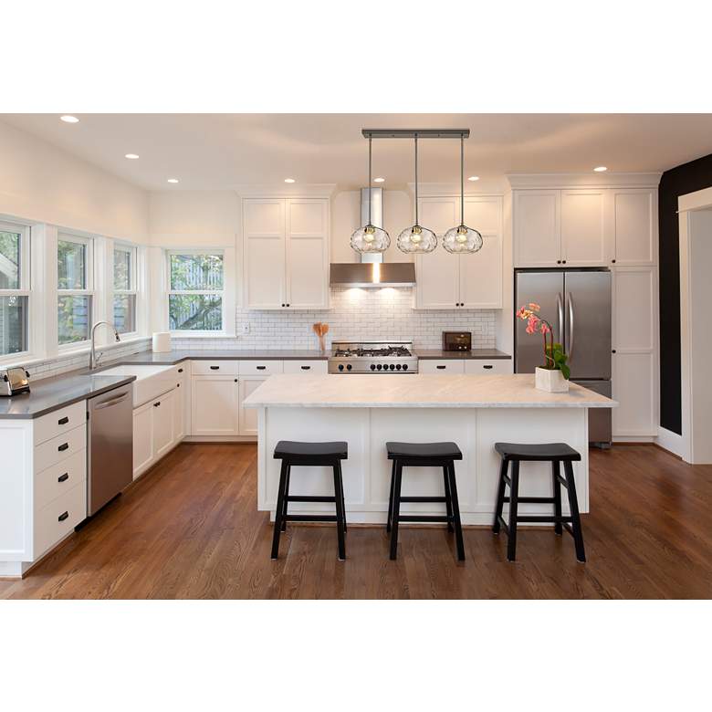 Image 1 Chloe 36" Wide Brushed Nickel 3-Light Linear Pendant in scene