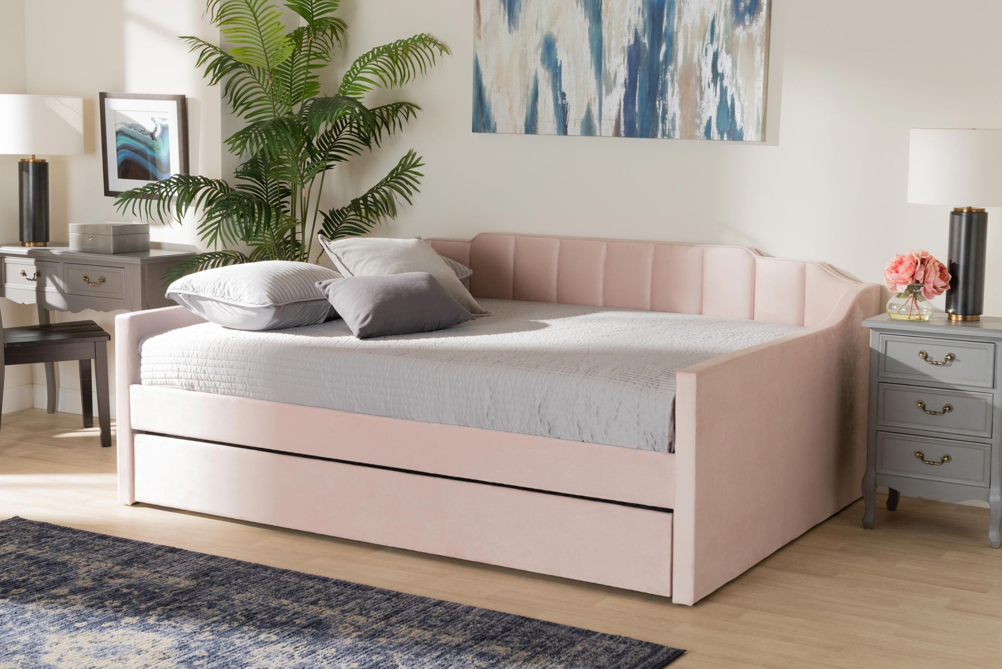 Image 1 Baxton Studio Lennon Full Size Pink Daybed with Trundle in scene