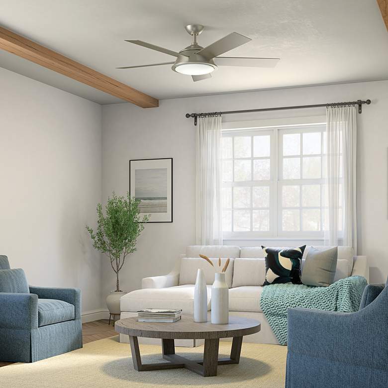 Image 1 56" Kichler Verdi Brushed Nickel Damp LED Ceiling Fan with Remote in scene