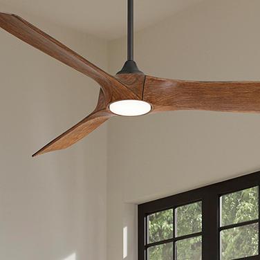 54" Casa Vieja Kona Wind Matte Black and Koa LED DC Damp Ceiling Fan