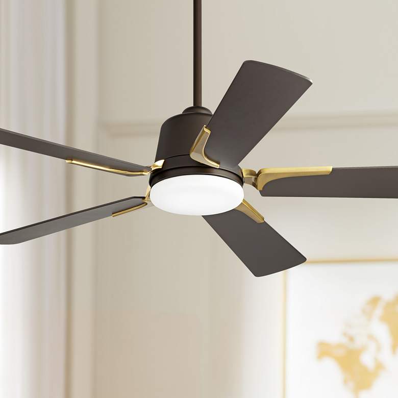 Image 1 54 inch Casa Vieja Desteny Bronze Soft Brass LED Ceiling Fan with Remote