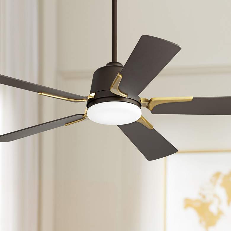 Image 1 54" Casa Vieja Desteny Bronze Soft Brass LED Ceiling Fan with Remote