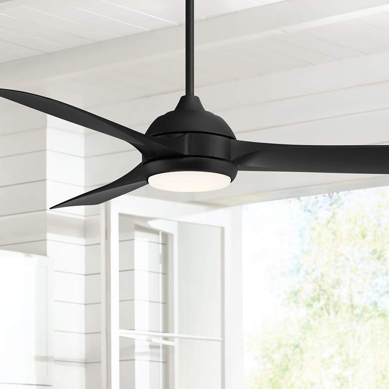 Image 1 54" Casa Vieja Expedite Matte Black LED Damp Ceiling Fan with Remote