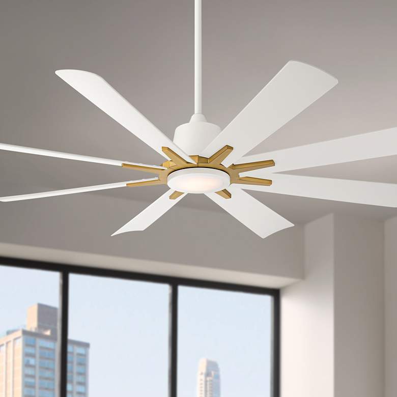 Image 1 54" Casa Vieja Inspirit Matte White LED Damp Remote Ceiling Fan