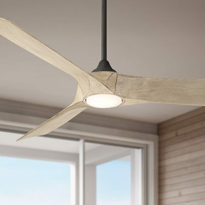 Image 1 54" Casa Vieja Kona Wind Matte Black and White Oak LED Ceiling Fan