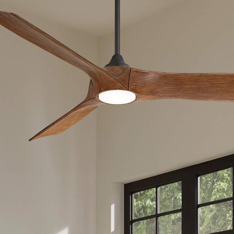 Image 1 54" Casa Vieja Kona Wind Matte Black Koa LED DC Damp Ceiling Fan