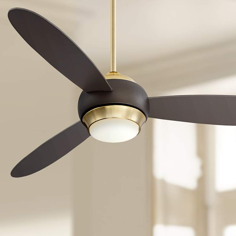 Image 1 54 inch Casa Vieja Lynx Brass and Bronze Modern LED Fan with Remote
