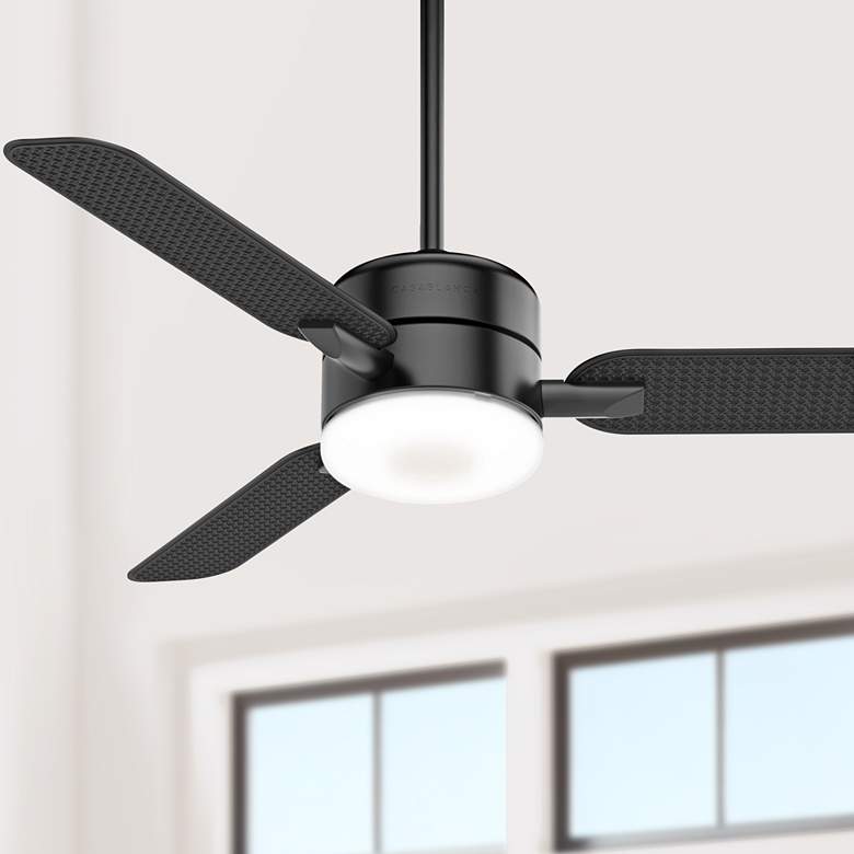 Image 1 54 inch Casablanca Paume Matte Black LED Outdoor Fan with Wall Control