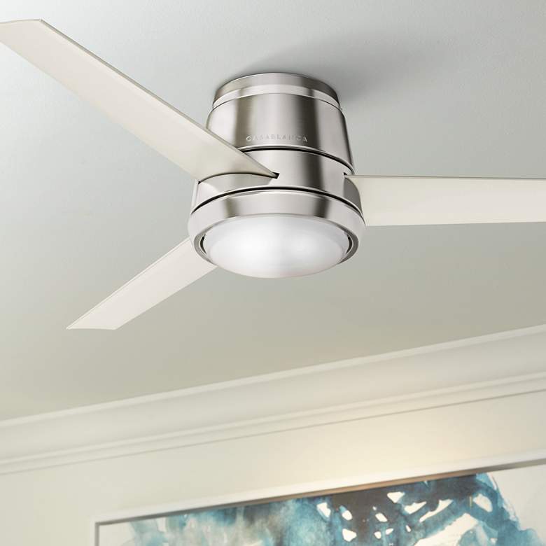Image 1 54" Commodus Brushed Nickel LED Hugger Ceiling Fan with Wall Control
