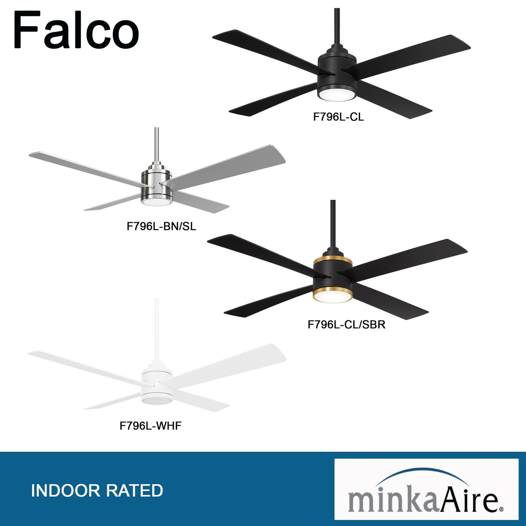 54" Falco Flush Coal Black and Soft Brass LED Ceiling Fan