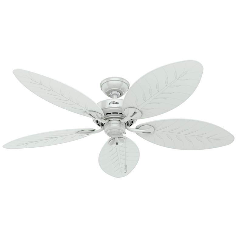 Image 1 54 inch Hunter Bayview White Damp Rated Ceiling Fan with Pull Chain