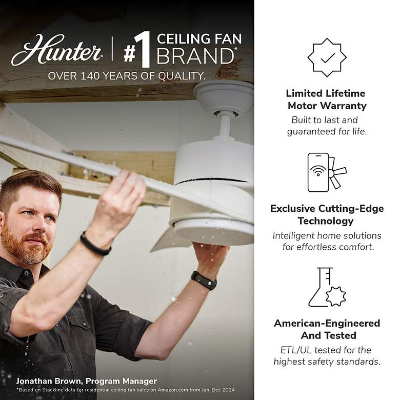 Image 6 54" Hunter Bayview White Finish Damp Rated Pull Chain Ceiling Fan more views