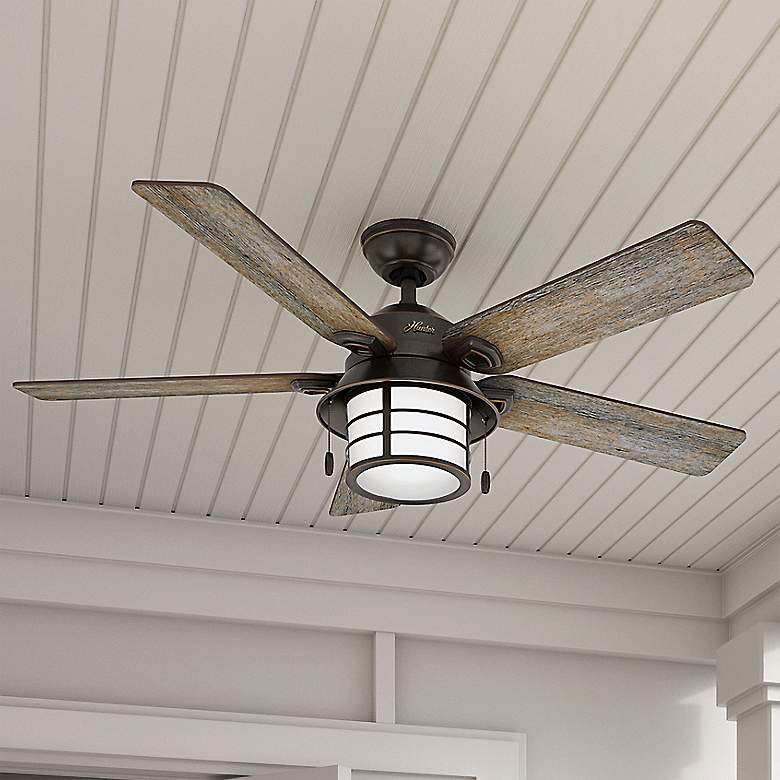 Image 1 54 inch Hunter Key Biscayne Onyx Bengal Outdoor LED Pull Chain Ceiling Fan