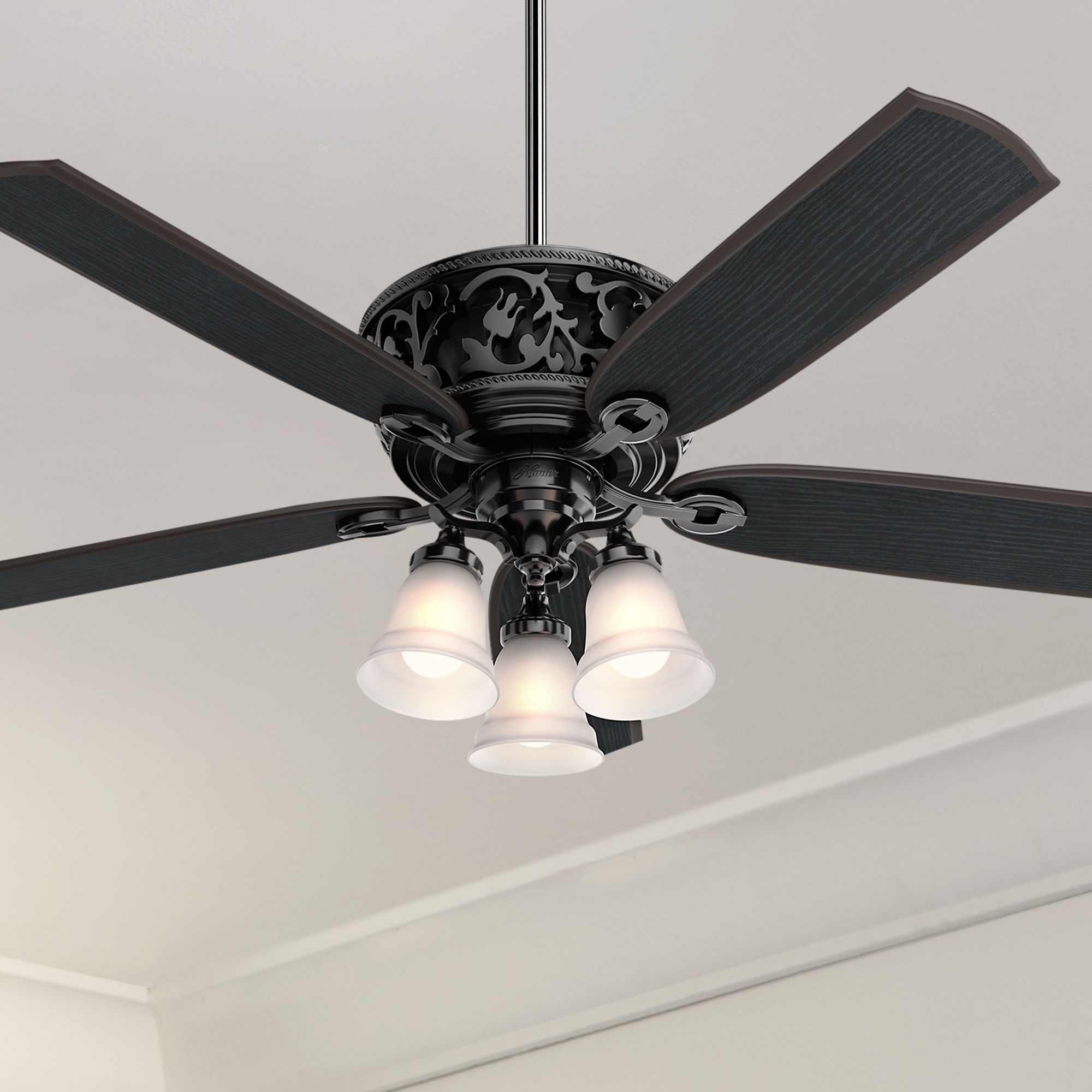 black ceiling light fan