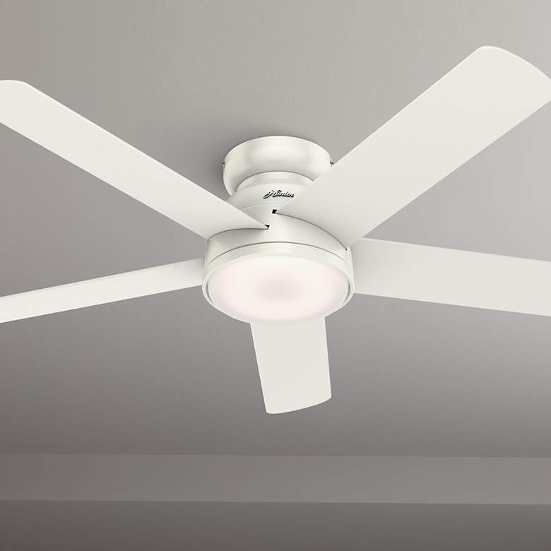 Image 1 54" Hunter Romulus WiFi Fresh White LED Hugger Ceiling Fan with Remote